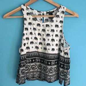 Black and white elephant crop top